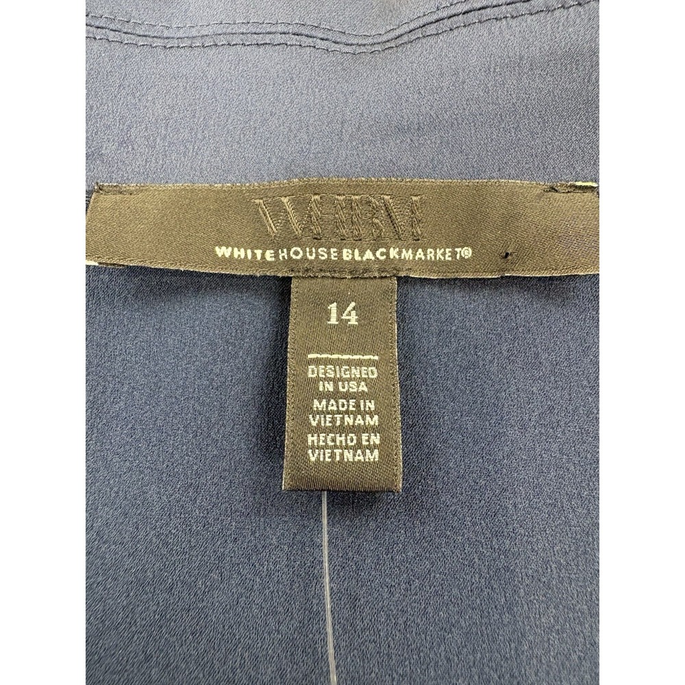 NWT White House Black Market Blue Satin Wrap Blouse Tie Waist Puff Sleeve Sz 14 - Picture 6 of 16